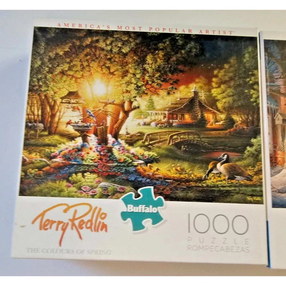 Set of 2 Buffalo Terry Redlin Jigsaw Puzzles 1000 pc Trimming the Tree - Colours
